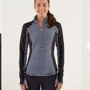 Lululemon Run U-Turn Pullover Top Pique Black Heathered Blue Size 4